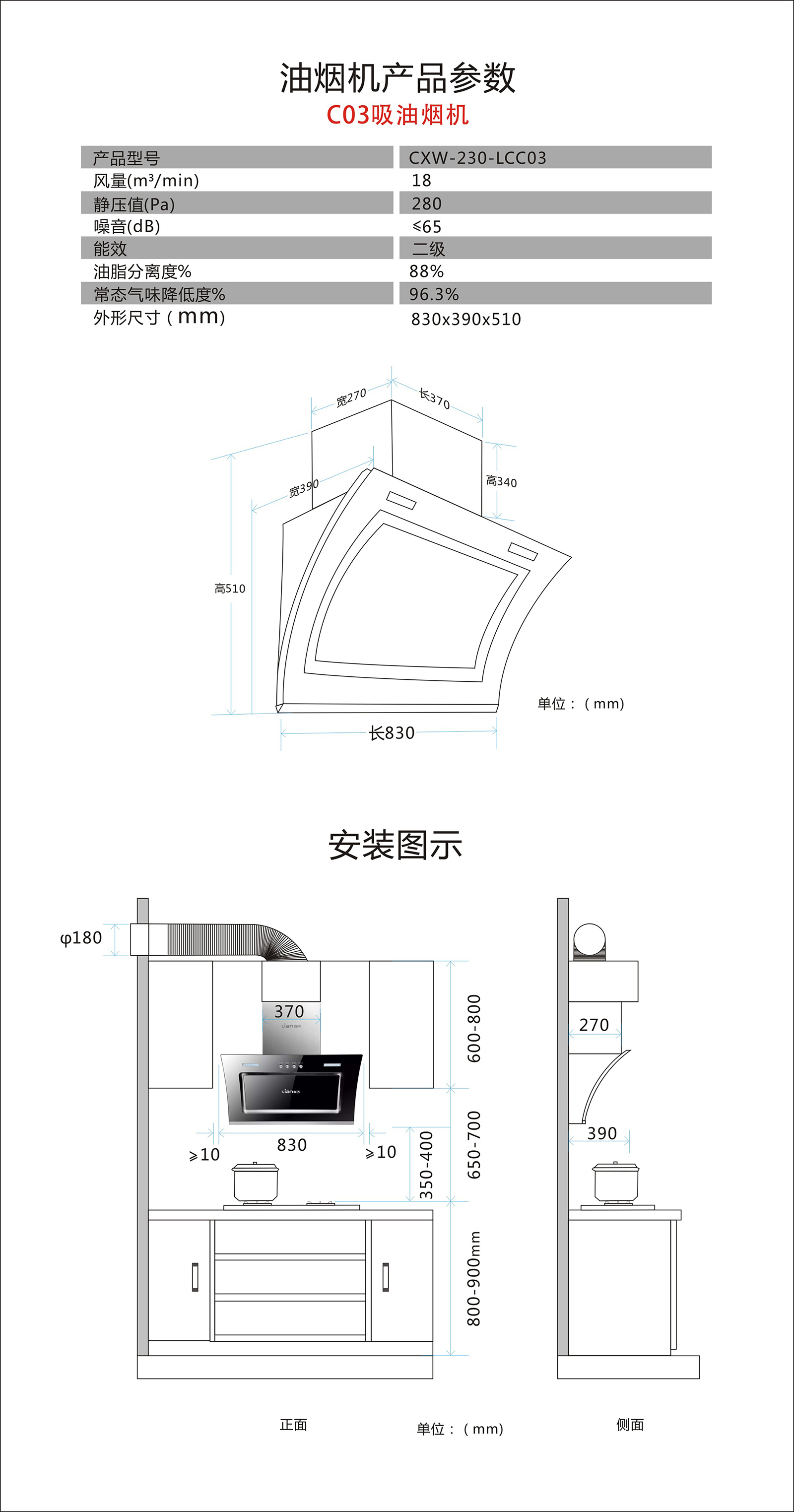 侧吸油烟机cxw-230-lcc03